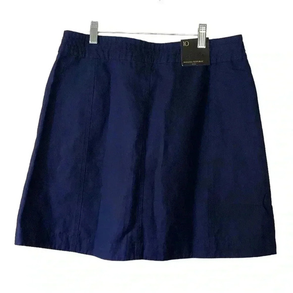 Banana Republic NWT Skirt Women’s 10 Navy Blue Front Button Linen Blend Mini - Picture 4 of 11